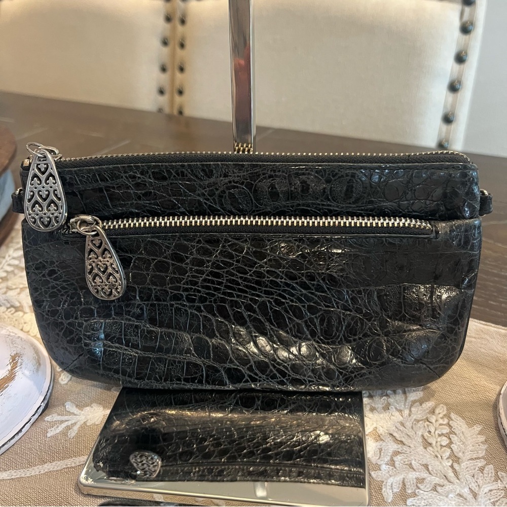 Brighton Elegant Black Crocodile-Embossed Bag - Clutch or Crossbody - Picture 3 of 7